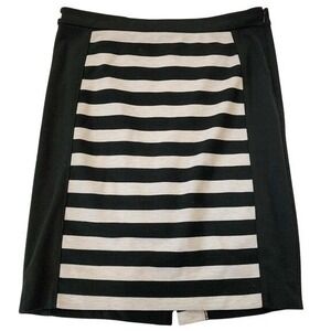 The Limited Black Beige Stripe Pencil Skirt Women Size 4 Side Zip Split Detail